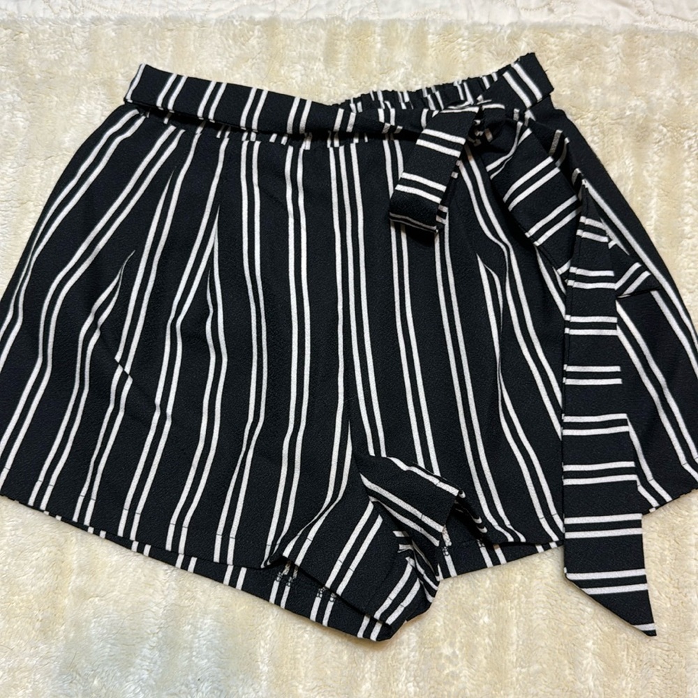 Black and white striped shorts